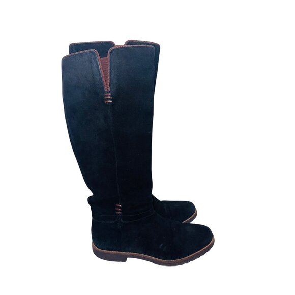 Franco Sarto Black Leather Suede Tall Riding Boots 10 Quiet Luxury Boho Cottage - Picture 5 of 15